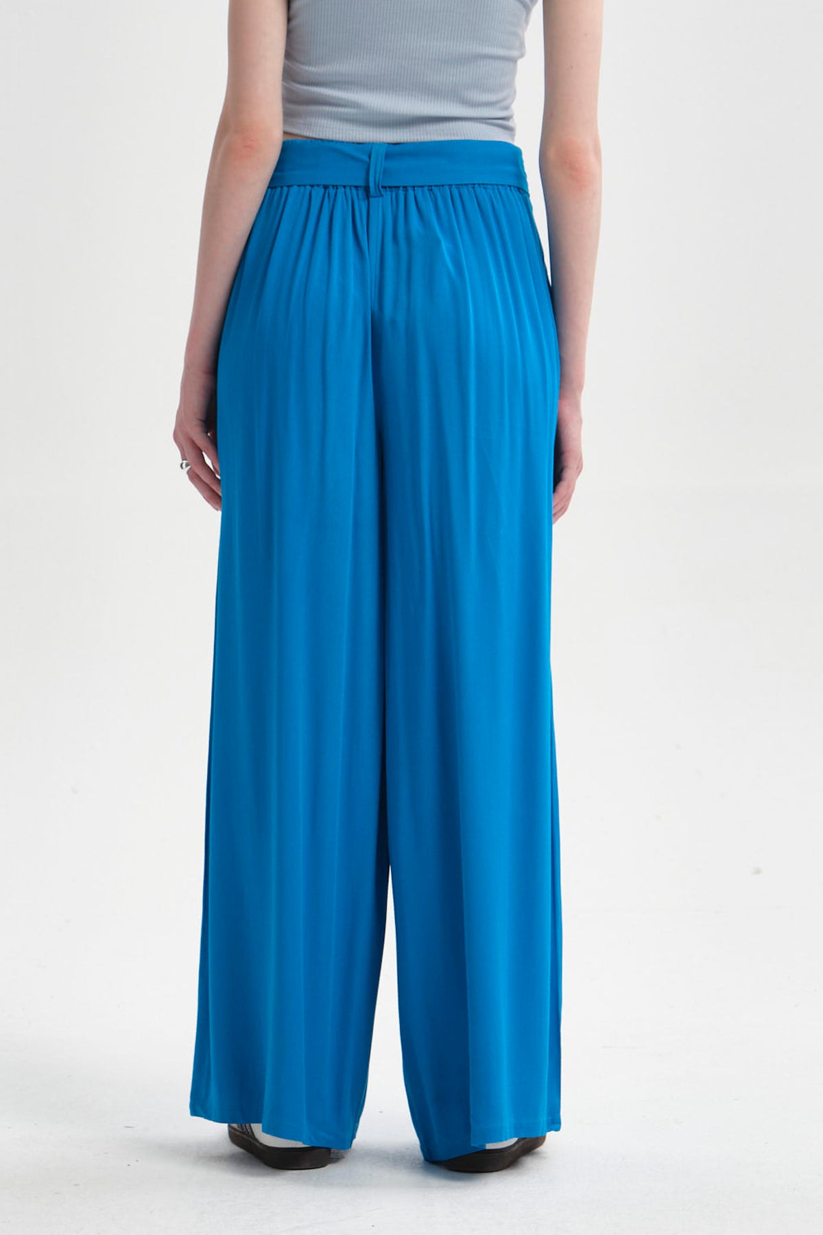 Pantalón Mujer Palazzo Cinturón Azulino