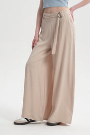 Pantalón Mujer Palazzo Cinturón Beige