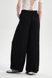 Pantalón Mujer Palazzo Cinturón Negro