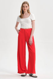 Pantalón Mujer Palazzo Sastrero  Rojo