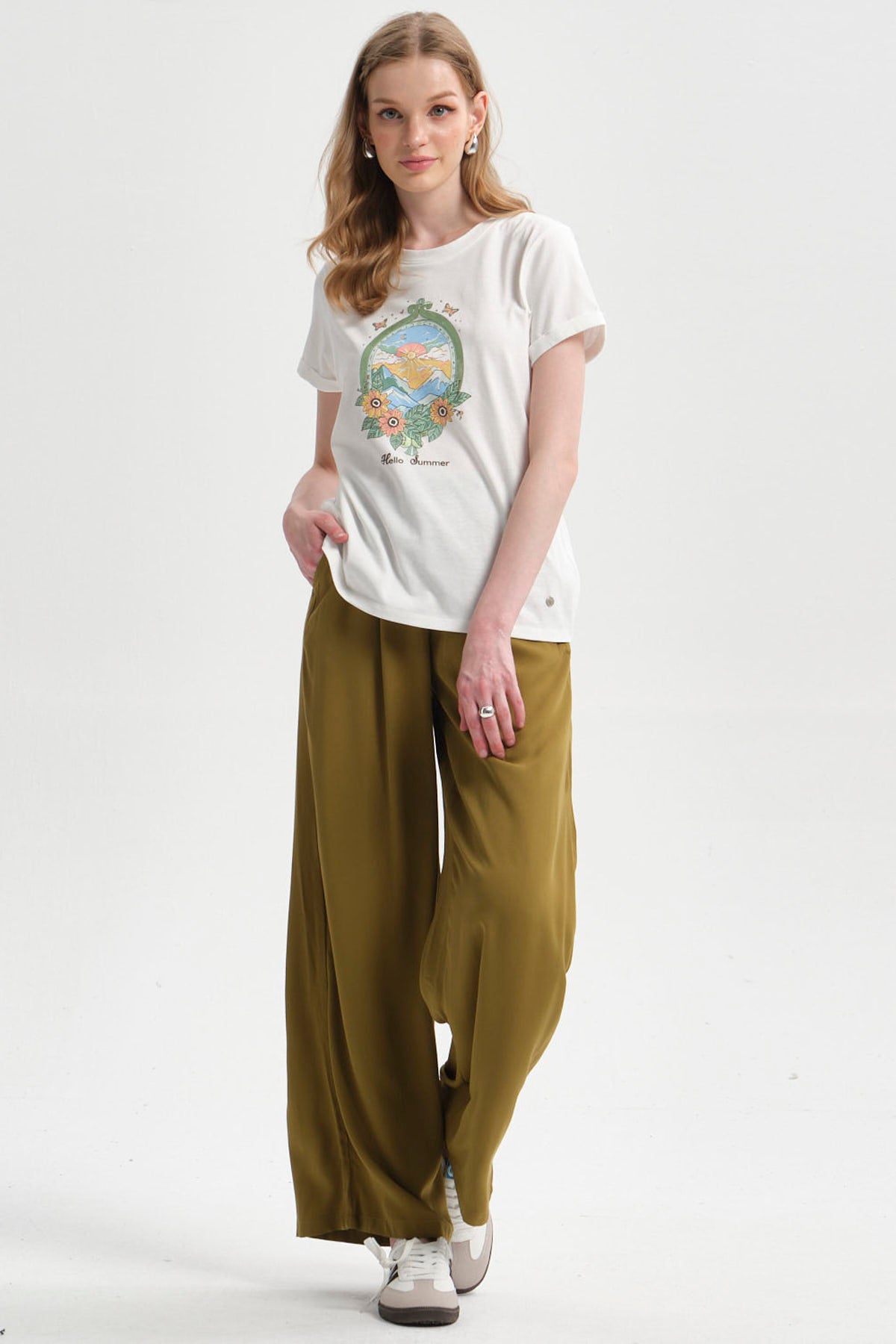 Pantalón Mujer Palazzo Sastrero  Verde Olivo