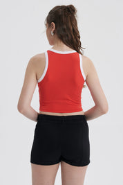 Polera Mujer Contraste Rojo