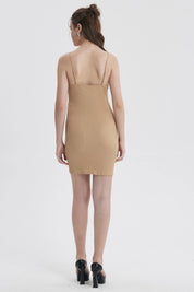 Vestido Mujer Mini Crepe Beige
