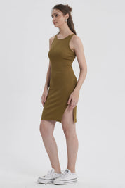 Vestido Mujer Halter Midi Verde Olivo