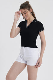 Polera Mujer Escote V Negro