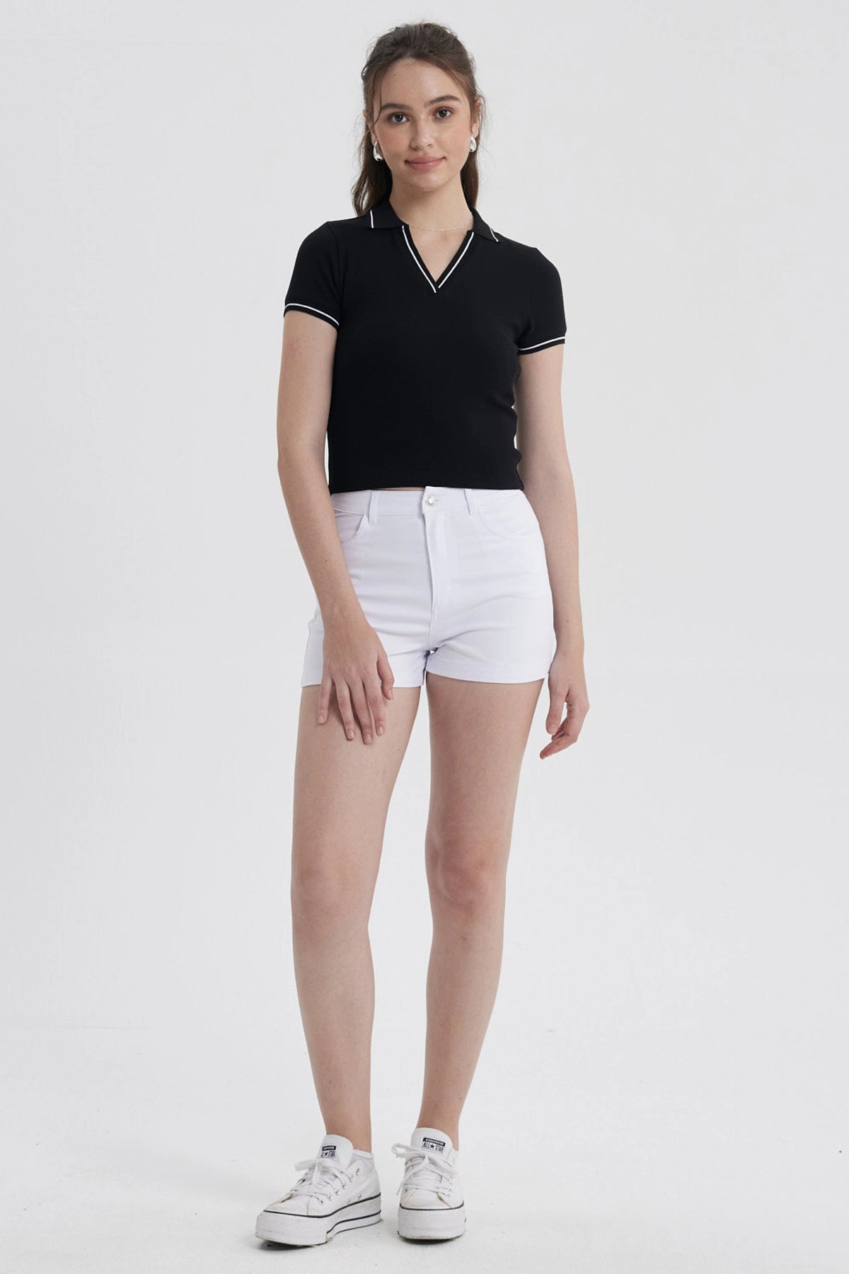 Polera Mujer Escote V Negro