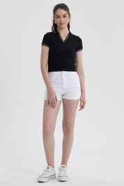 Polera Mujer Escote V Negro