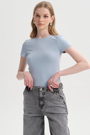 Polera Mujer Body Liso Celeste