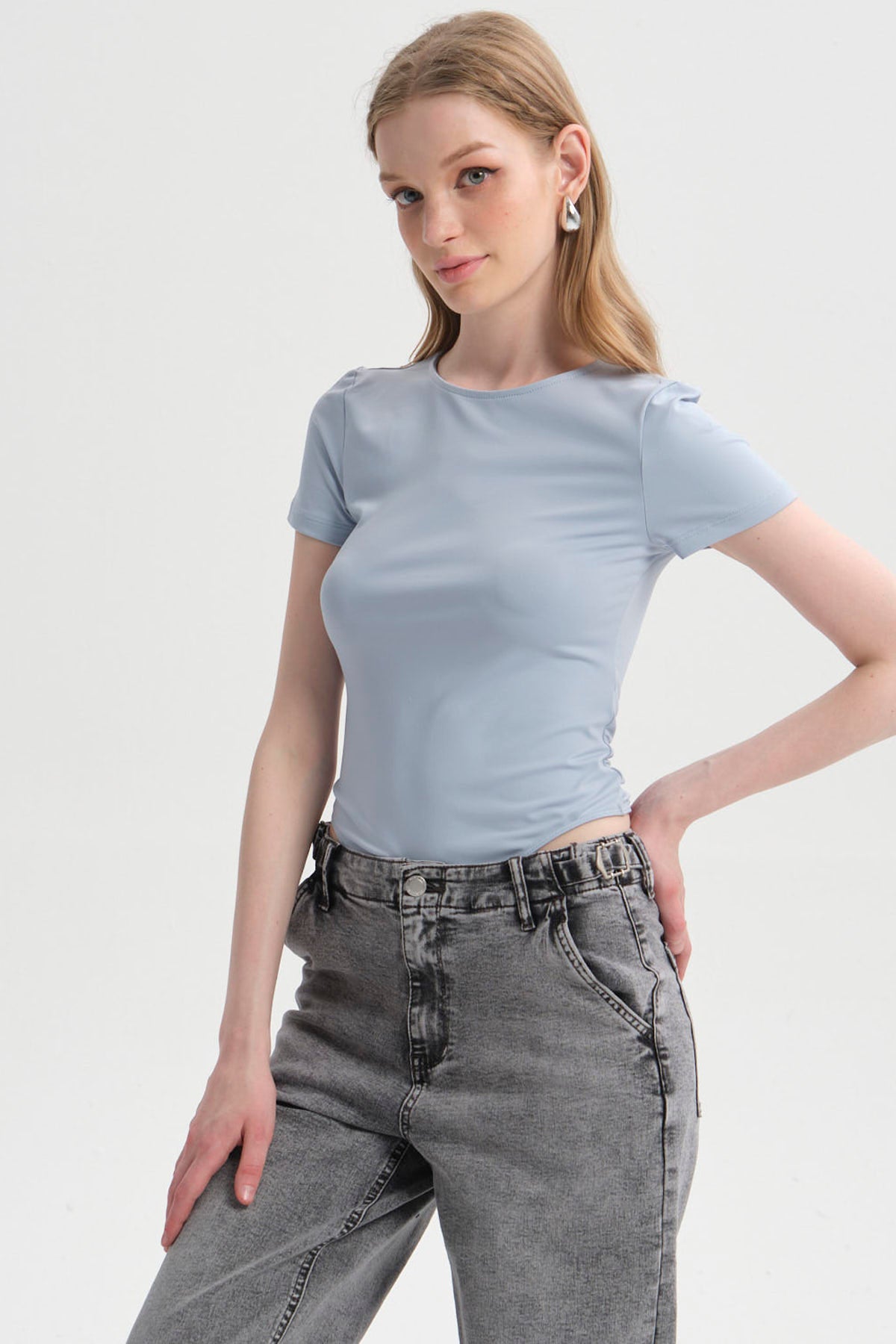 Polera Mujer Body Liso Celeste