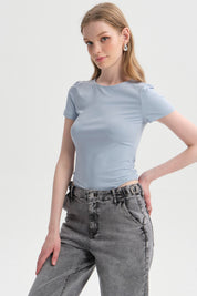 Polera Mujer Body Liso Celeste