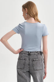 Polera Mujer Body Liso Celeste