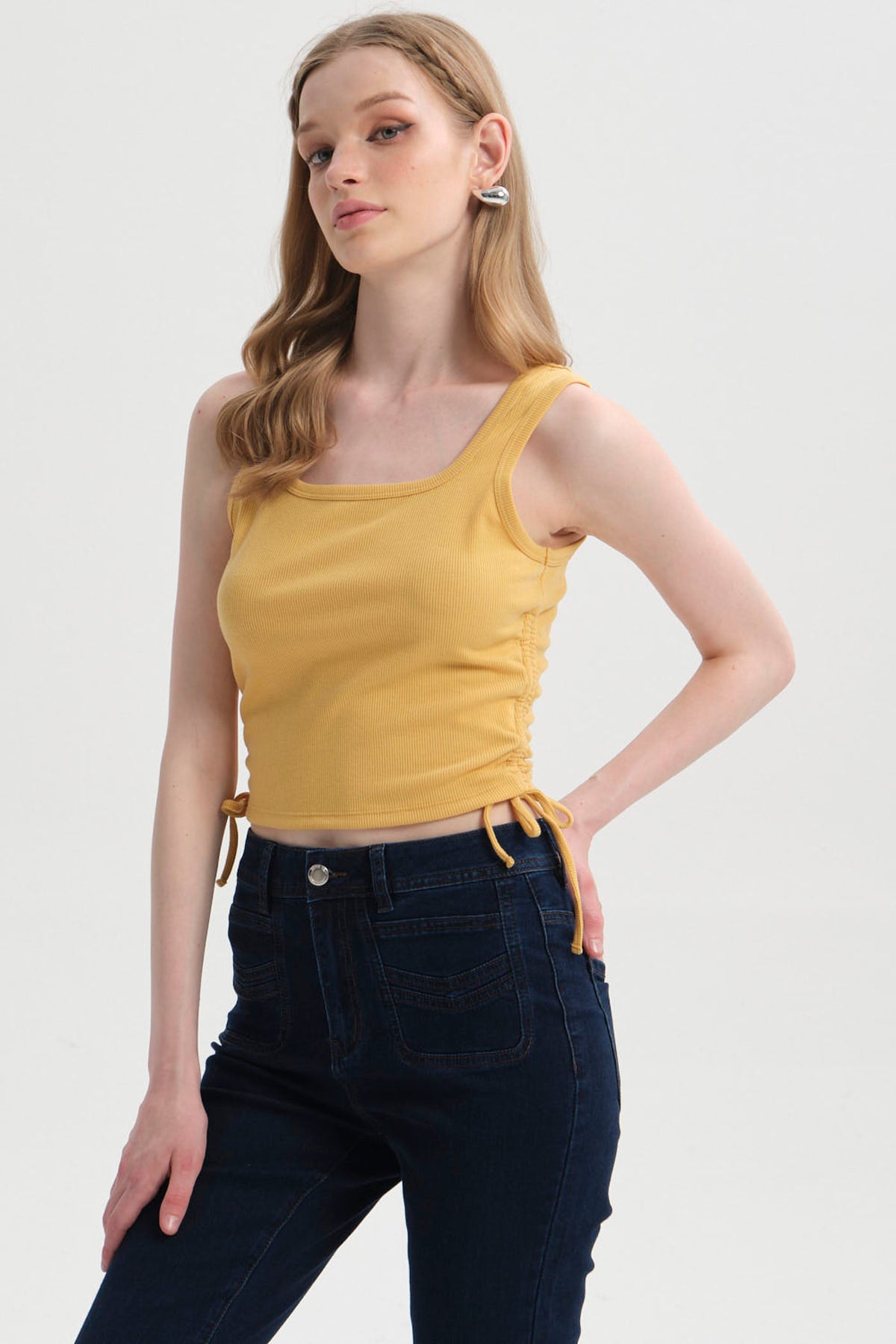 Polera Mujer Recogido Costado Amarillo