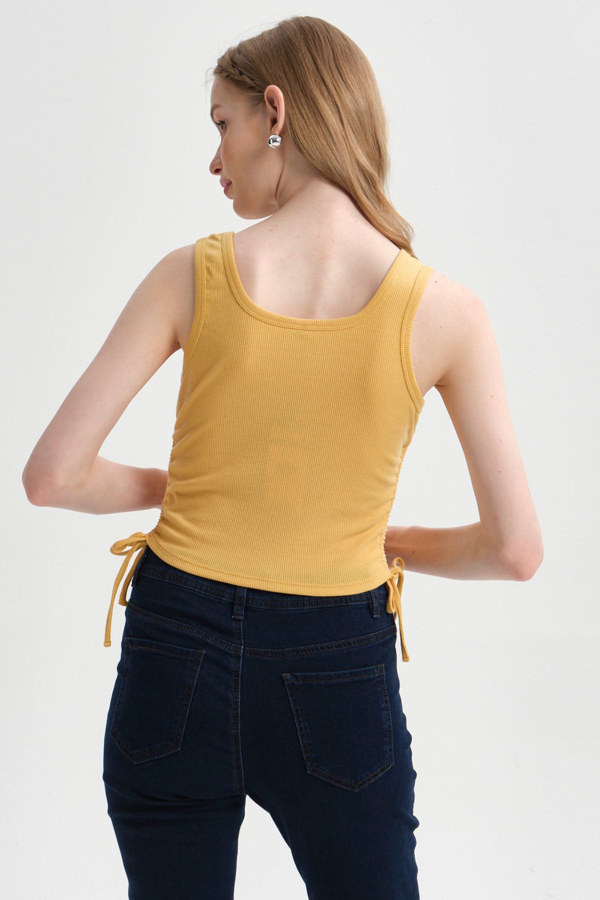 Polera Mujer Recogido Costado Amarillo
