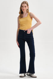 Polera Mujer Recogido Costado Amarillo