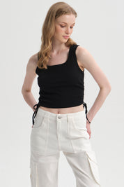 Polera Mujer Recogido Costado Negro