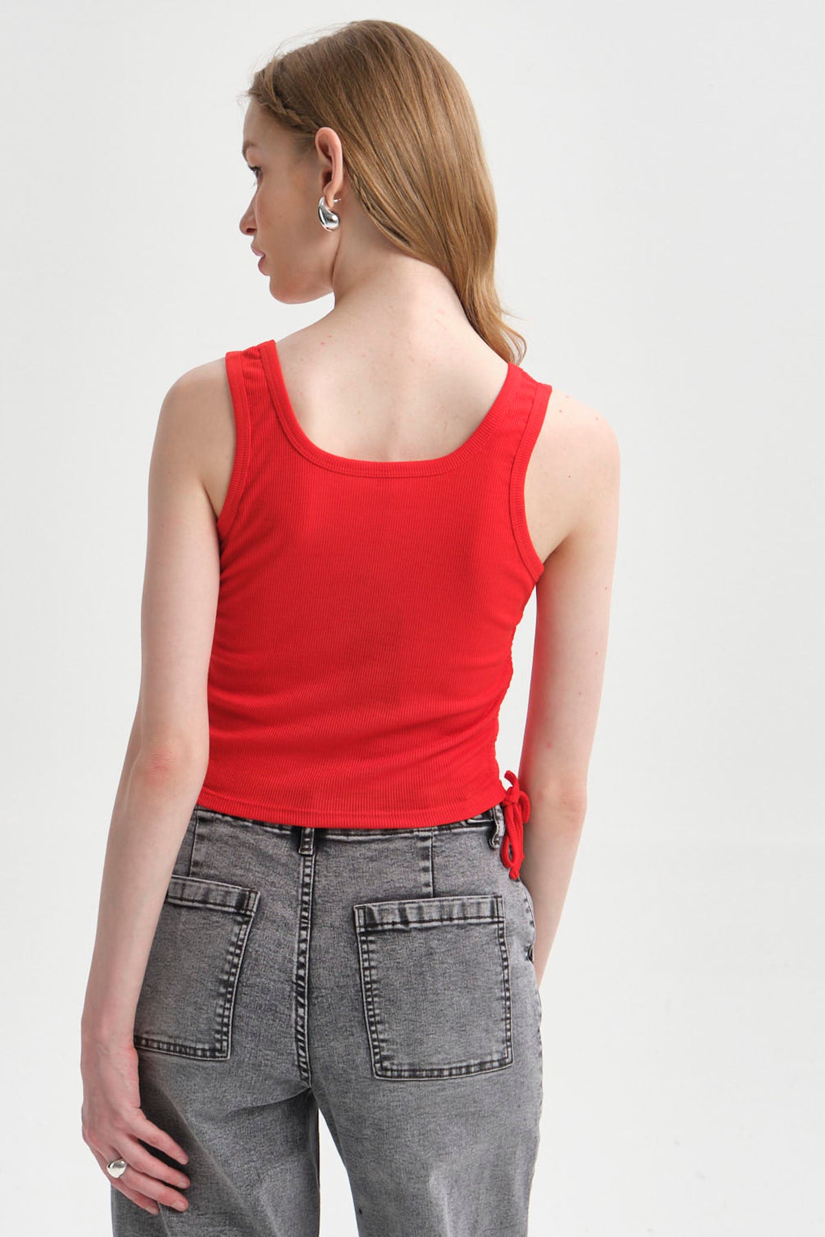 Polera Mujer Recogido Costado Rojo