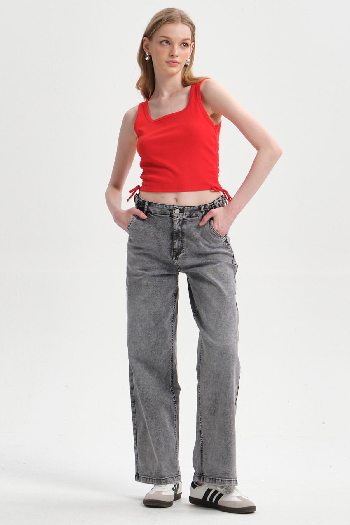 Polera Mujer Recogido Costado Rojo