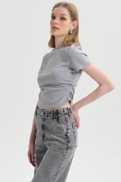 Polera Mujer Recogido Gris Melange