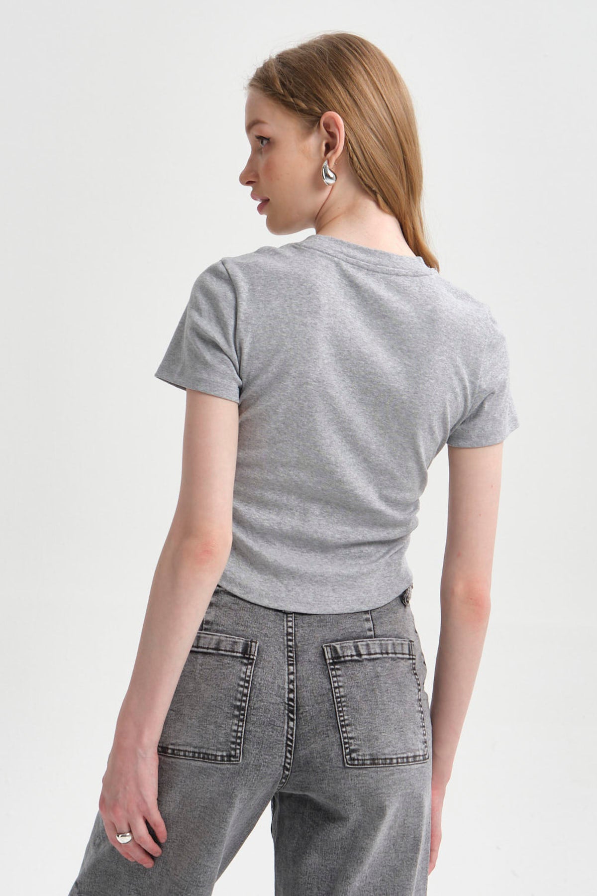 Polera Mujer Recogido Gris Melange