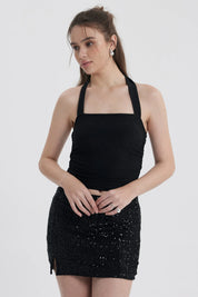 Polera Mujer Drapeada Negro