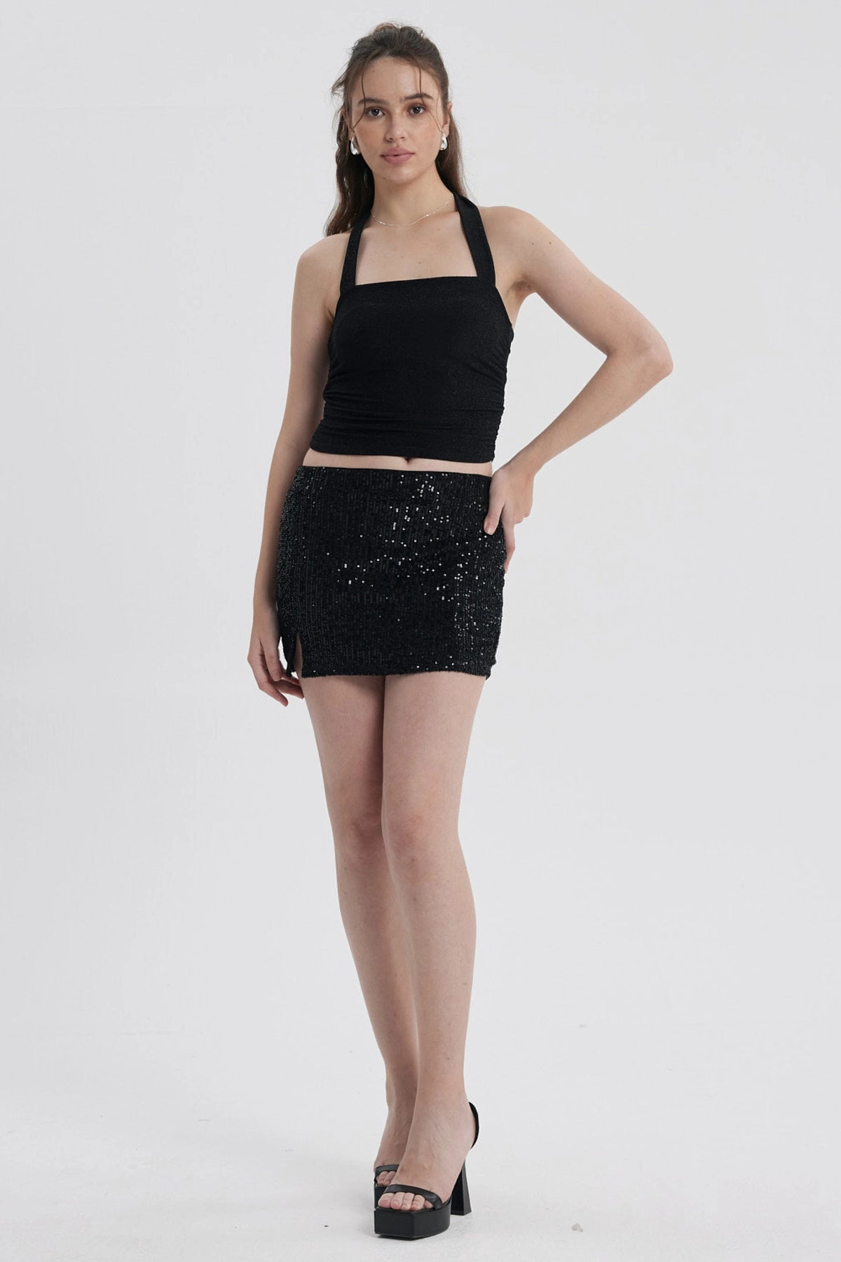 Polera Mujer Drapeada Negro