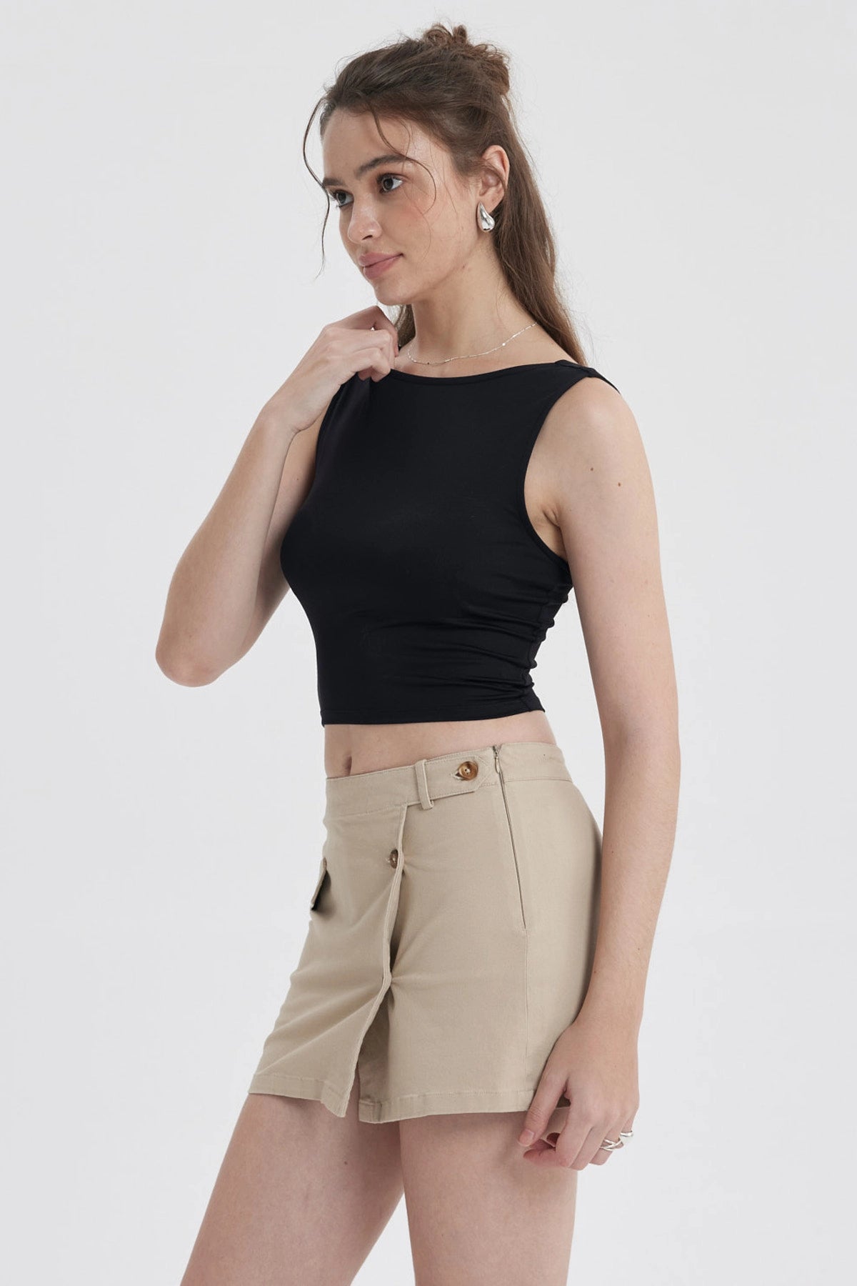 Polera Mujer Con Bote Abertura Negro