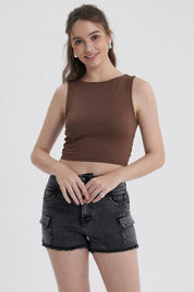 Polera Mujer Con Bote Abertura Café