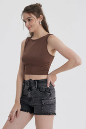 Polera Mujer Con Bote Abertura Café