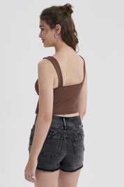 Polera Mujer Con Bote Abertura Café