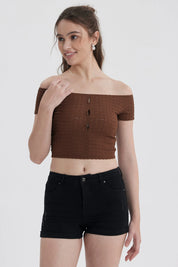 Polera Mujer Escote Bardot Café Oscuro