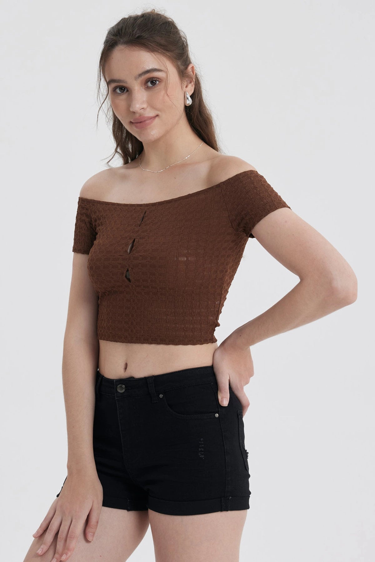 Polera Mujer Escote Bardot Café Oscuro