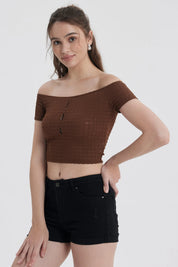 Polera Mujer Escote Bardot Café Oscuro