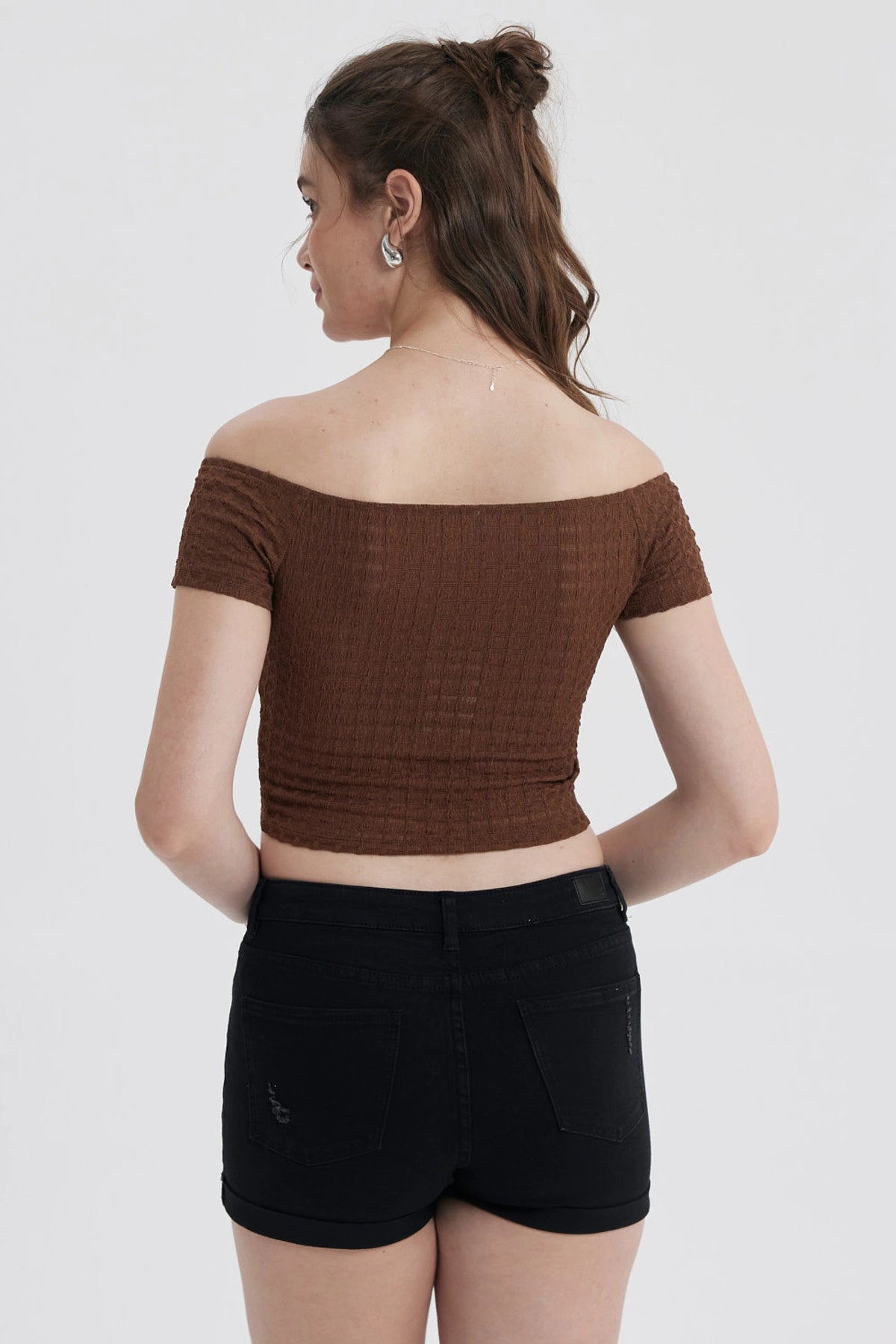 Polera Mujer Escote Bardot Café Oscuro