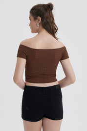 Polera Mujer Escote Bardot Café Oscuro