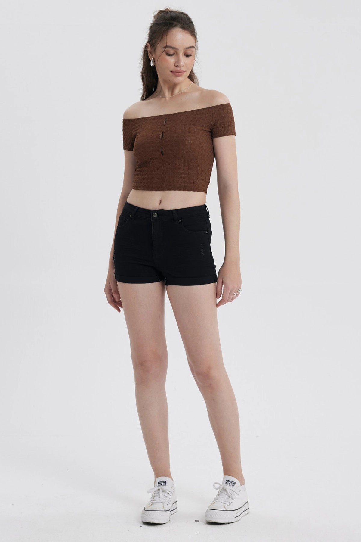 Polera Mujer Escote Bardot Café Oscuro