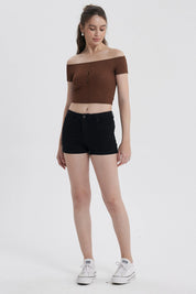 Polera Mujer Escote Bardot Café Oscuro