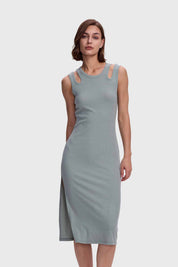 Vestido Mujer Largo Abertura Verde Musgo