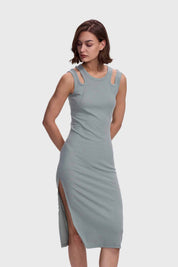 Vestido Mujer Largo Abertura Verde Musgo