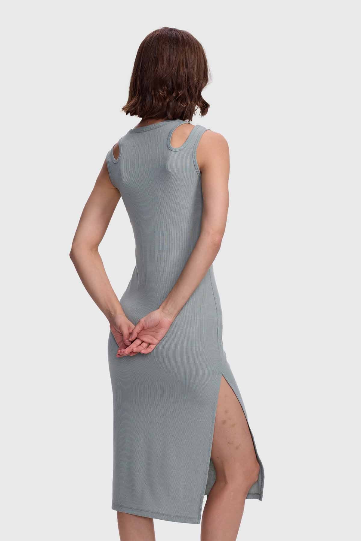 Vestido Mujer Largo Abertura Verde Musgo