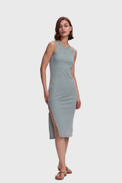 Vestido Mujer Largo Abertura Verde Musgo