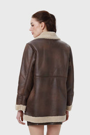 Abrigo Mujer Efecto Cuero Bonded Pelo Interior Cafe
