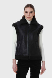 Chaqueta Mujer Efecto Cuero Corto Negro