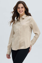 Blusa Mujer Satinada Abotonada Beige