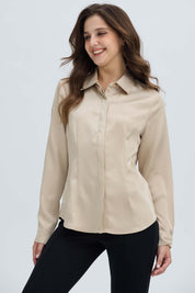 Blusa Mujer Satinada Abotonada Beige