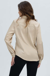 Blusa Mujer Satinada Abotonada Beige