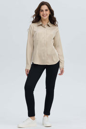 Blusa Mujer Satinada Abotonada Beige
