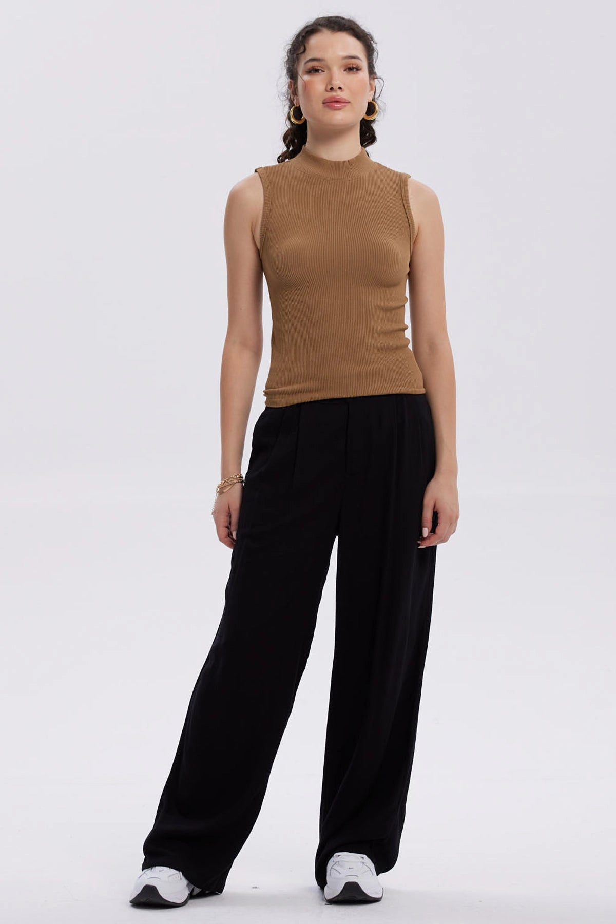 Polera Mujer Rib Café Claro