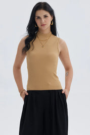 Polera Mujer Rib Camel