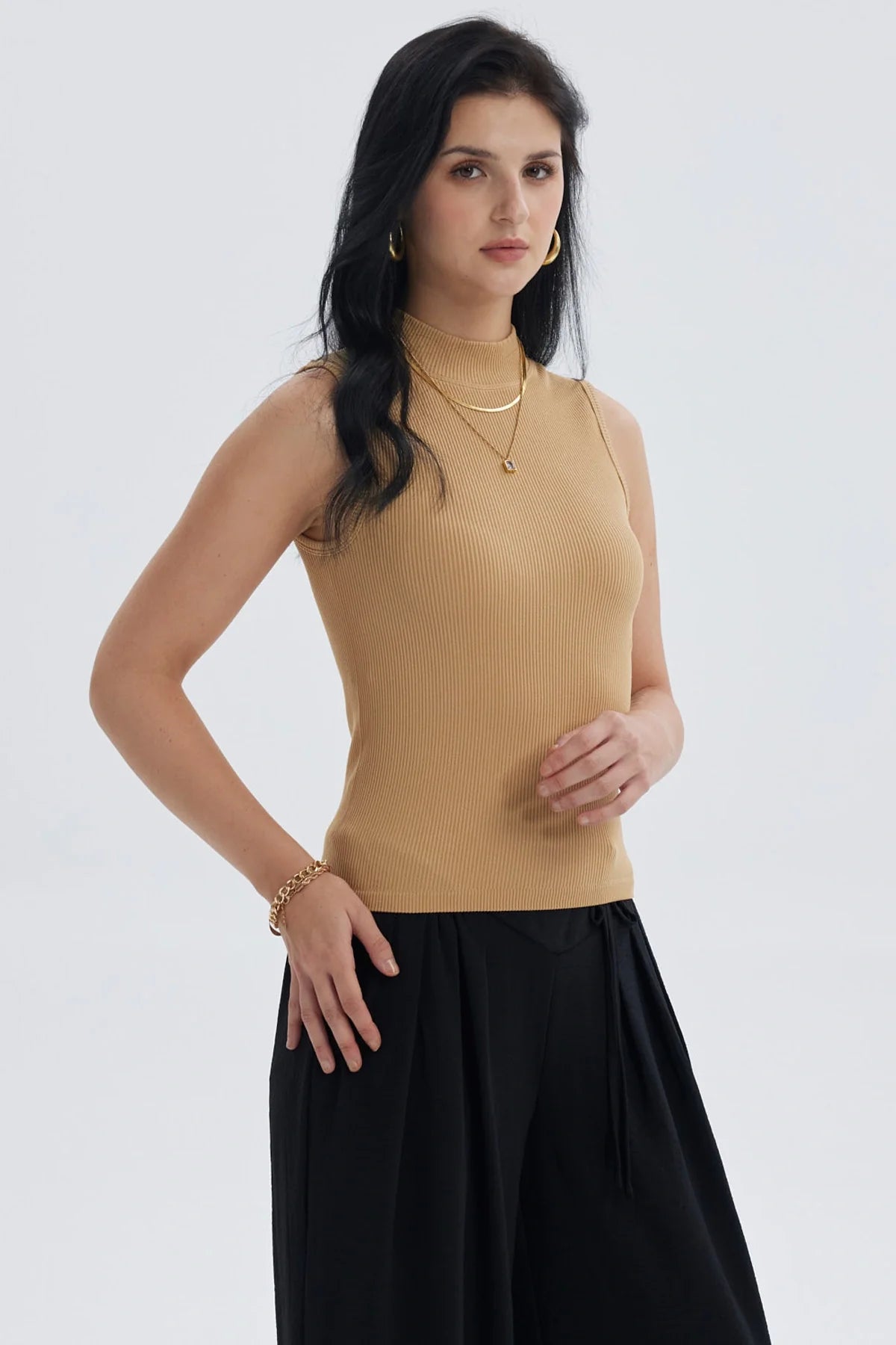 Polera Mujer Rib Camel