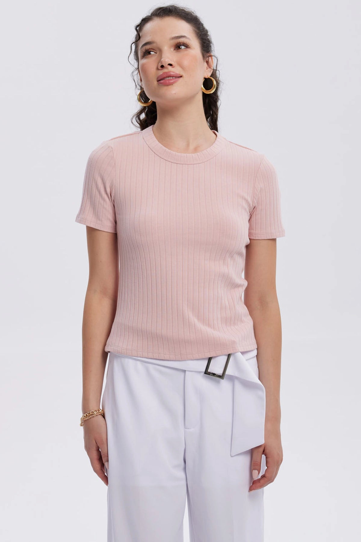 Polera Mujer Rib Crop Lisa Palo Rosa